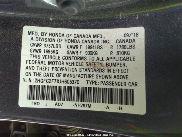 Honda Civic Sedan Ex 2018 2HGFC2F7XJH605370 Image 10