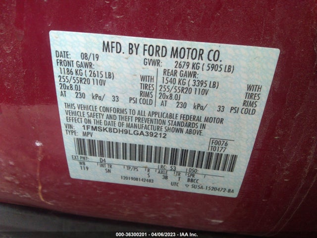 2020 FORD EXPLORER XLT VIN: 1FMSK8DH9LGA39212