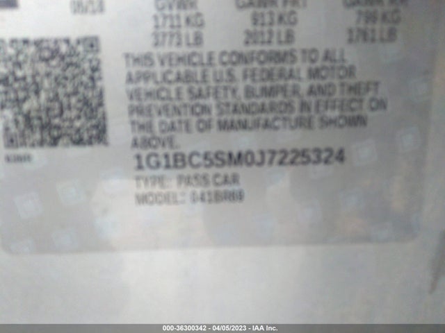 2018 CHEVROLET CRUZE LS VIN: 1G1BC5SM0J7225324