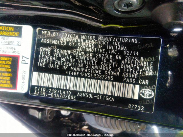 4T4BF1FK5ER387295 Toyota Camry L/le/xle/se/se Sport