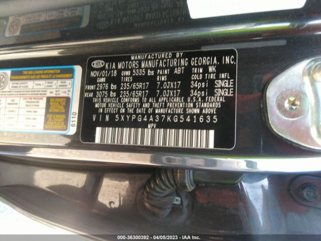 5XYPG4A37KG541635 KIA SORENTO LX