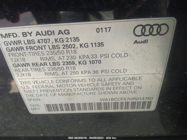 WA1BCCFS7HR014750 Audi Q3 PREMIUM