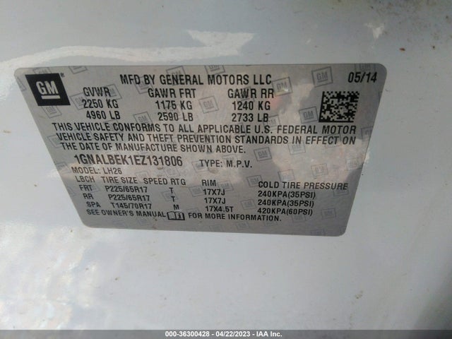 Chevrolet EQUINOX LT 2014 1GNALBEK1EZ131806 Image 10