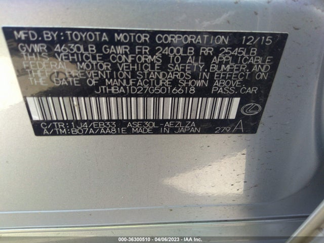 JTHBA1D27G5016618 Lexus IS 200T