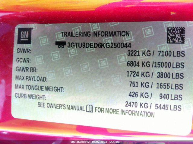 3GTU9DED6KG250044 GMC Sierra 1500 Slt