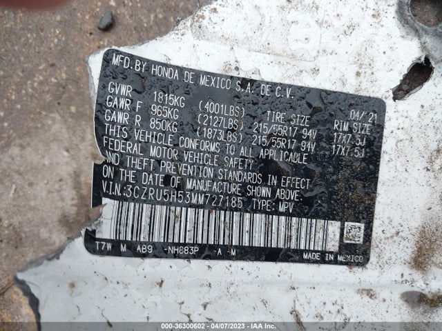 Honda HR-V EX 2021 3CZRU5H53MM727185 Image 11