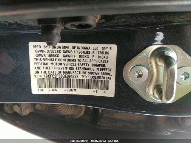 Honda Civic Sedan Lx 2016 19XFC2F53GE094828 Image 9