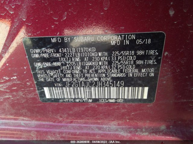 JF2GTAJC2JH345149 Subaru Crosstrek Limited