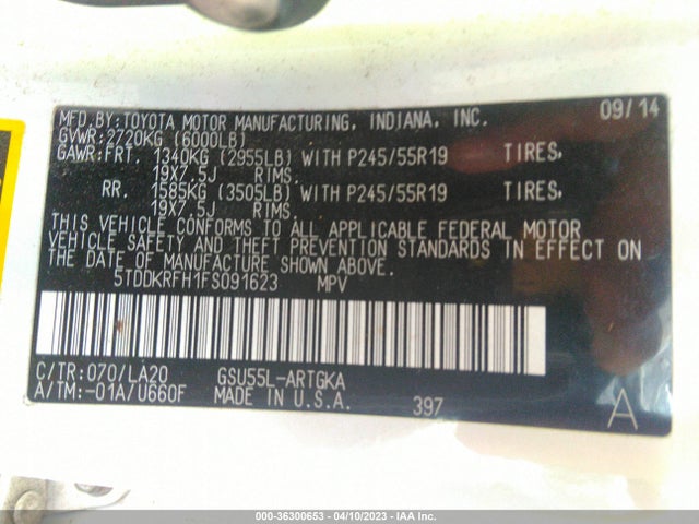 Toyota Highlander Limited 2015 5TDDKRFH1FS091623 Image 9