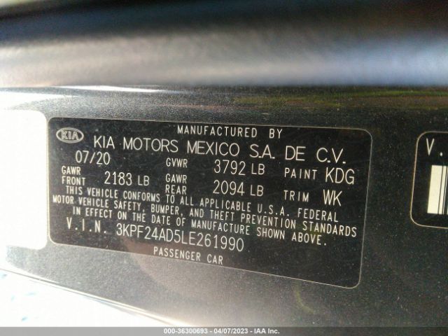 3KPF24AD5LE261990 KIA Forte Lxs
