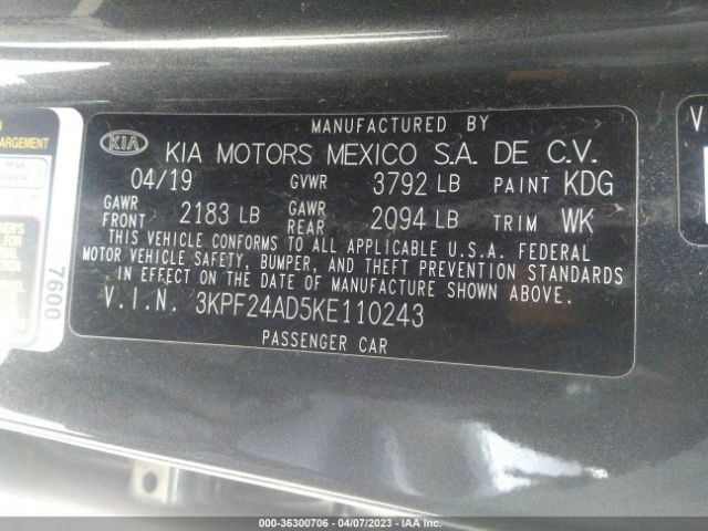 3KPF24AD5KE110243 KIA FORTE FE