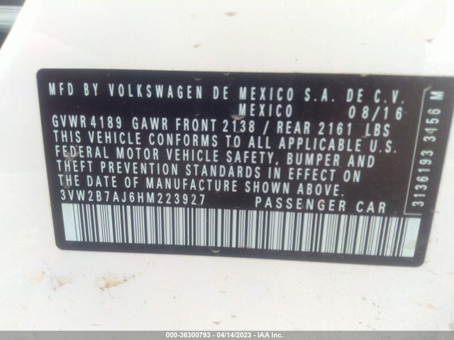 3VW2B7AJ6HM223927 Volkswagen Jetta 1.4t S