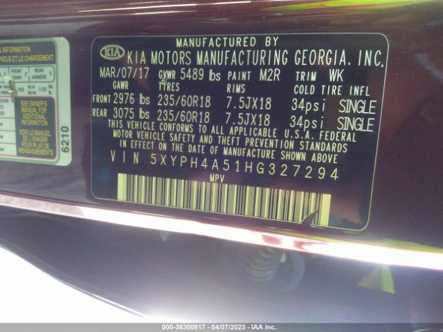 5XYPH4A51HG327294 KIA Sorento Ex V6