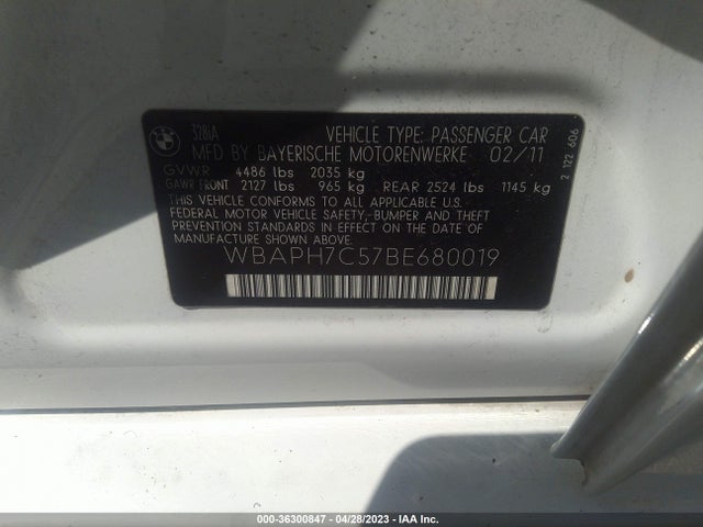 2011 BMW 3 SERIES 328I VIN: WBAPH7C57BE680019