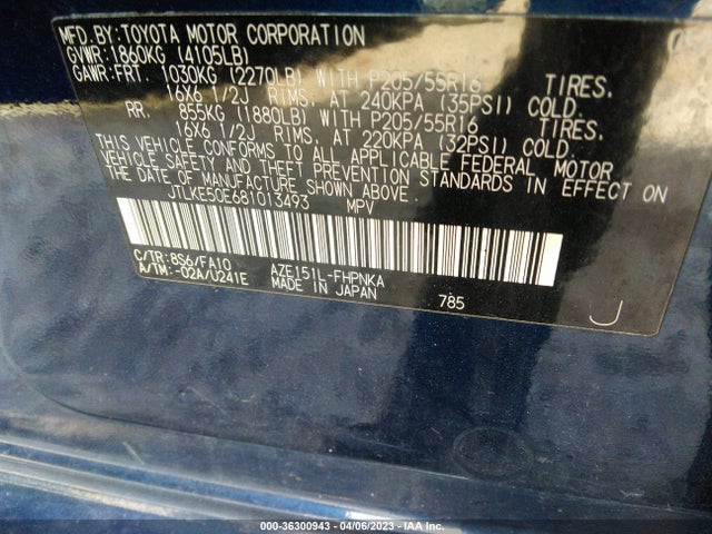 2008 SCION XB VIN: JTLKE50E681013493