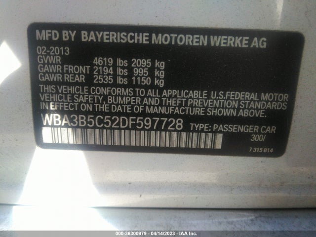2013 BMW 3 SERIES 328I XDRIVE VIN: WBA3B5C52DF597728