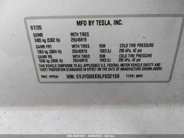 Tesla Model Y Long Range 2020 5YJYGDEE8LF032159 Image 9