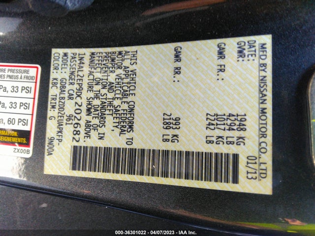 2013 NISSAN ALTIMA 2.5 S VIN: 1N4AL2EP9DC202682