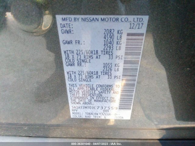 5N1AT2MT0JC737559 Nissan Rogue Sl