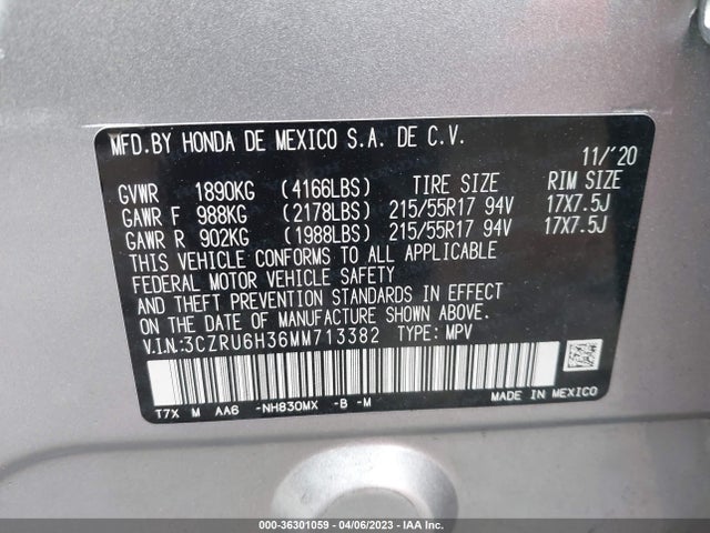 Honda HR-V LX 2021 3CZRU6H36MM713382 Image 10