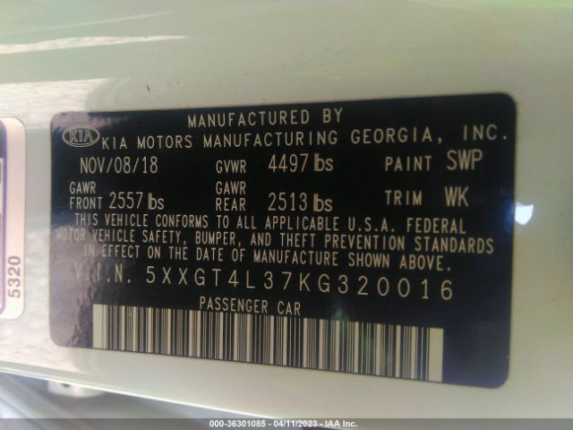 5XXGT4L37KG320016 KIA Optima S