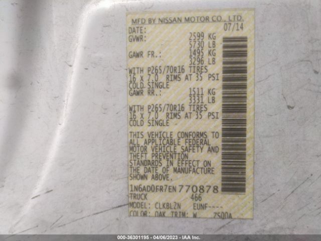 1N6AD0FR7EN770878 Nissan Frontier Sv