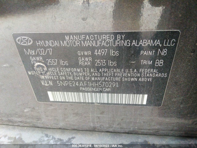 Hyundai Sonata 2.4l 2017 5NPE24AF1HH570291 Image 9
