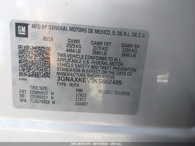 Chevrolet EQUINOX LT 2019 3GNAXKEV3KS662495 Image 9