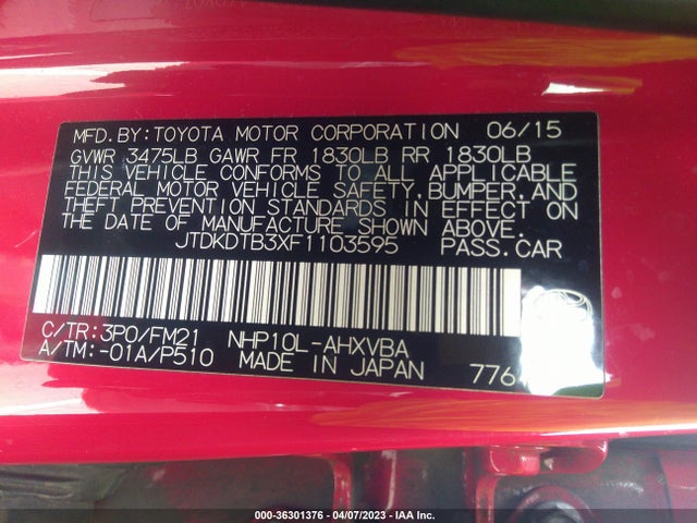 Toyota PRIUS C 2015 JTDKDTB3XF1103595 Image 22