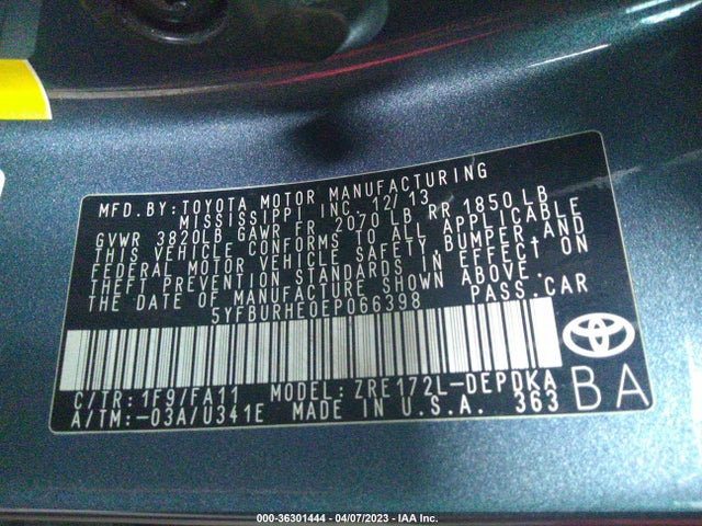 Toyota Corolla L/le/s/s Plus/le Plus 2014 5YFBURHE0EP066398 Image 10