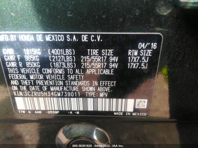 Honda HR-V LX 2016 3CZRU5H34GM739011 Image 10