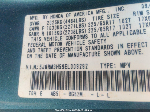 Honda CR-V EX 2014 5J6RM3H59EL009292 Image 9