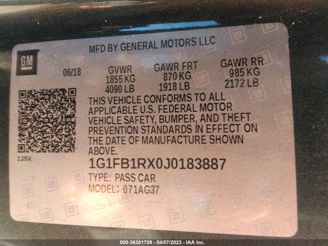 Chevrolet Camaro 1lt 2018 1G1FB1RX0J0183887 Image 10