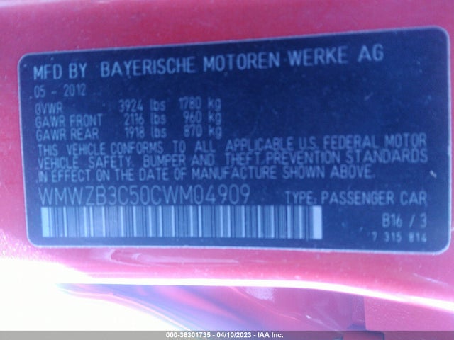 2012 MINI COOPER COUNTRYMAN VIN: WMWZB3C50CWM04909