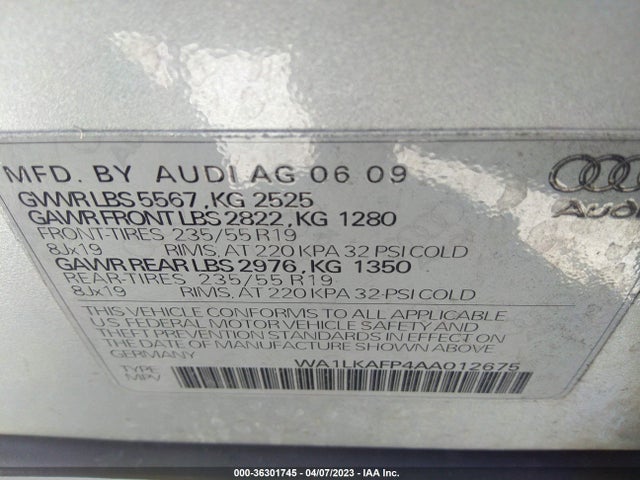2010 AUDI Q5 PREMIUM PLUS VIN: WA1LKAFP4AA012675