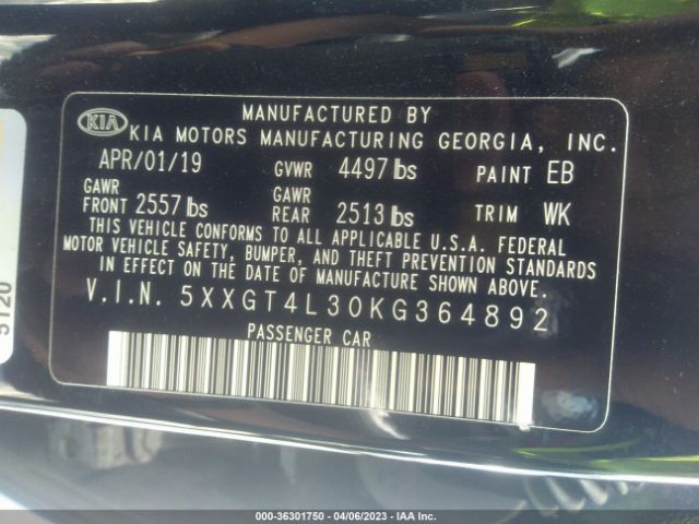 5XXGT4L30KG364892 KIA Optima Lx