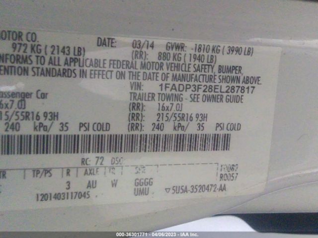 1FADP3F28EL287817 Ford FOCUS SE