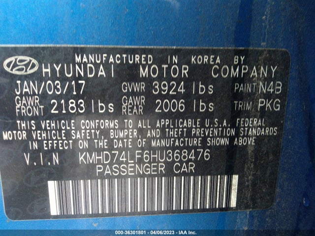 Hyundai ELANTRA SE 2017 KMHD74LF6HU368476 Image 9