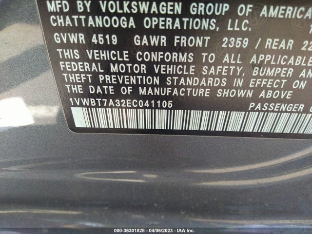 1VWBT7A32EC041105 Volkswagen Passat Se W/sunroof