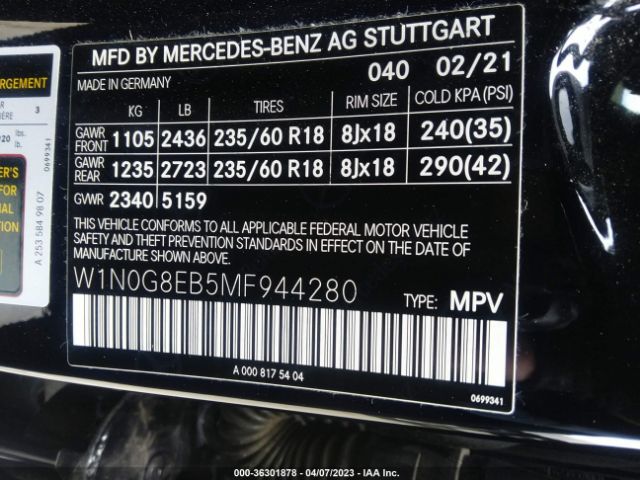 W1N0G8EB5MF944280 Mercedes-Benz Glc Glc 300