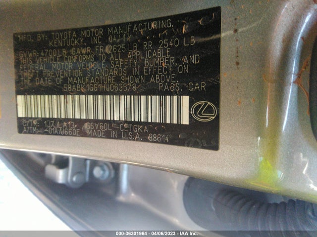 58ABK1GG1HU063578 Lexus Es Es 350