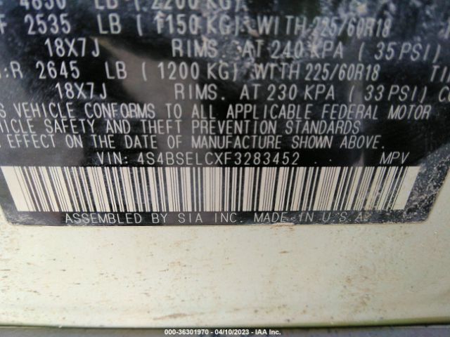 4S4BSELCXF3283452 Subaru Outback 3.6r Limited