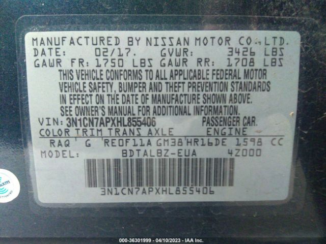 3N1CN7APXHL855406 Nissan Versa Sedan Sv