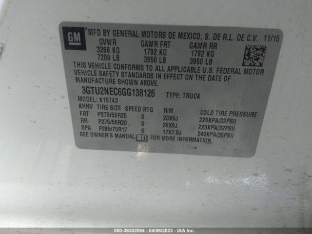 3GTU2NEC6GG138126 GMC Sierra 1500 Slt