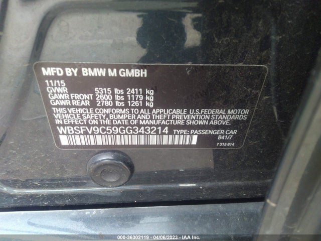 2016 BMW M5, VIN: WBSFV9C59GG343214