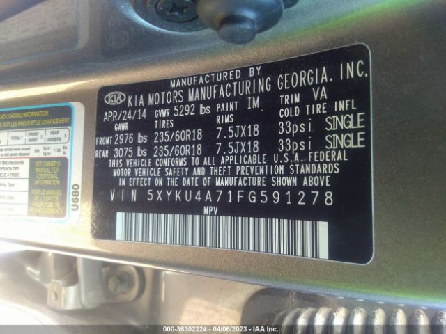 5XYKU4A71FG591278 KIA SORENTO EX