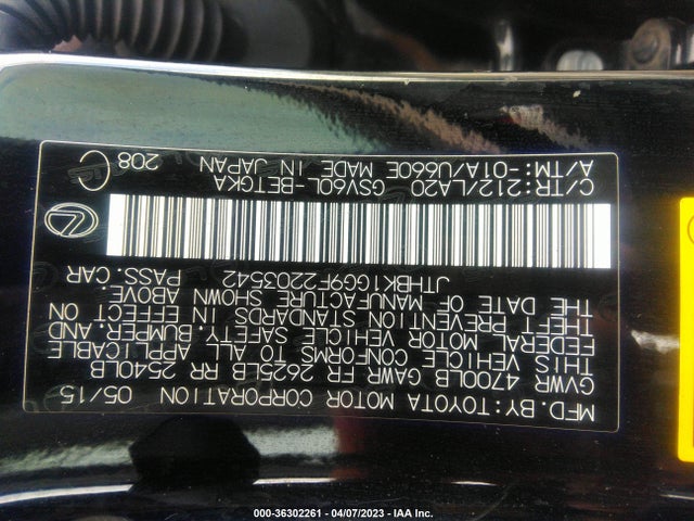JTHBK1GG9F2203542 Lexus ES 350