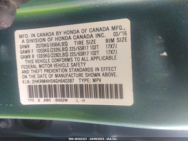 Honda CR-V EX 2016 2HKRM4H54GH640387 Image 10