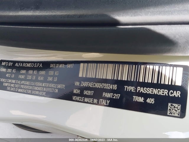 ZARFAECNXH7552416 Alfa Romeo GIULIA TI