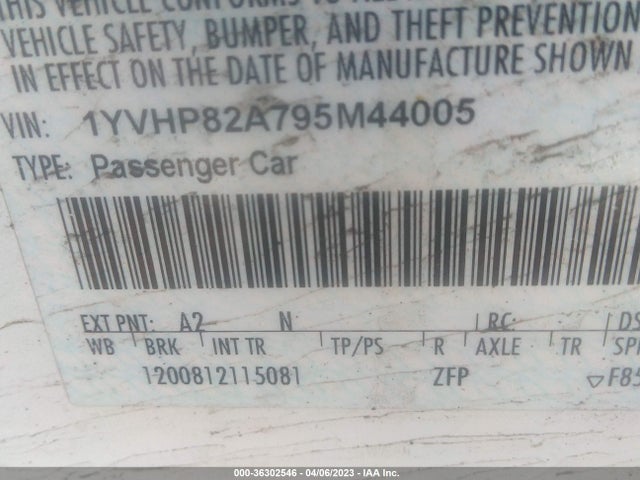 Aukcja sprzedaży 2009 Mazda Mazda6 I Touring, vin: 1YVHP82A795M44005, numer aukcji: 36302546